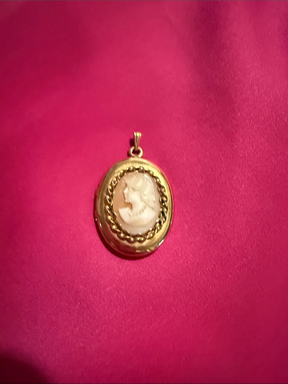Gold Cameo Pendant Necklace with Pink Cameo Accent 12 Karat Gold Filled